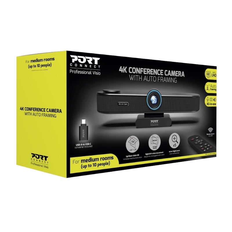 Port Connect All-in-one Conference Cam regroups camera + microphone + speaker 4k@30Hz