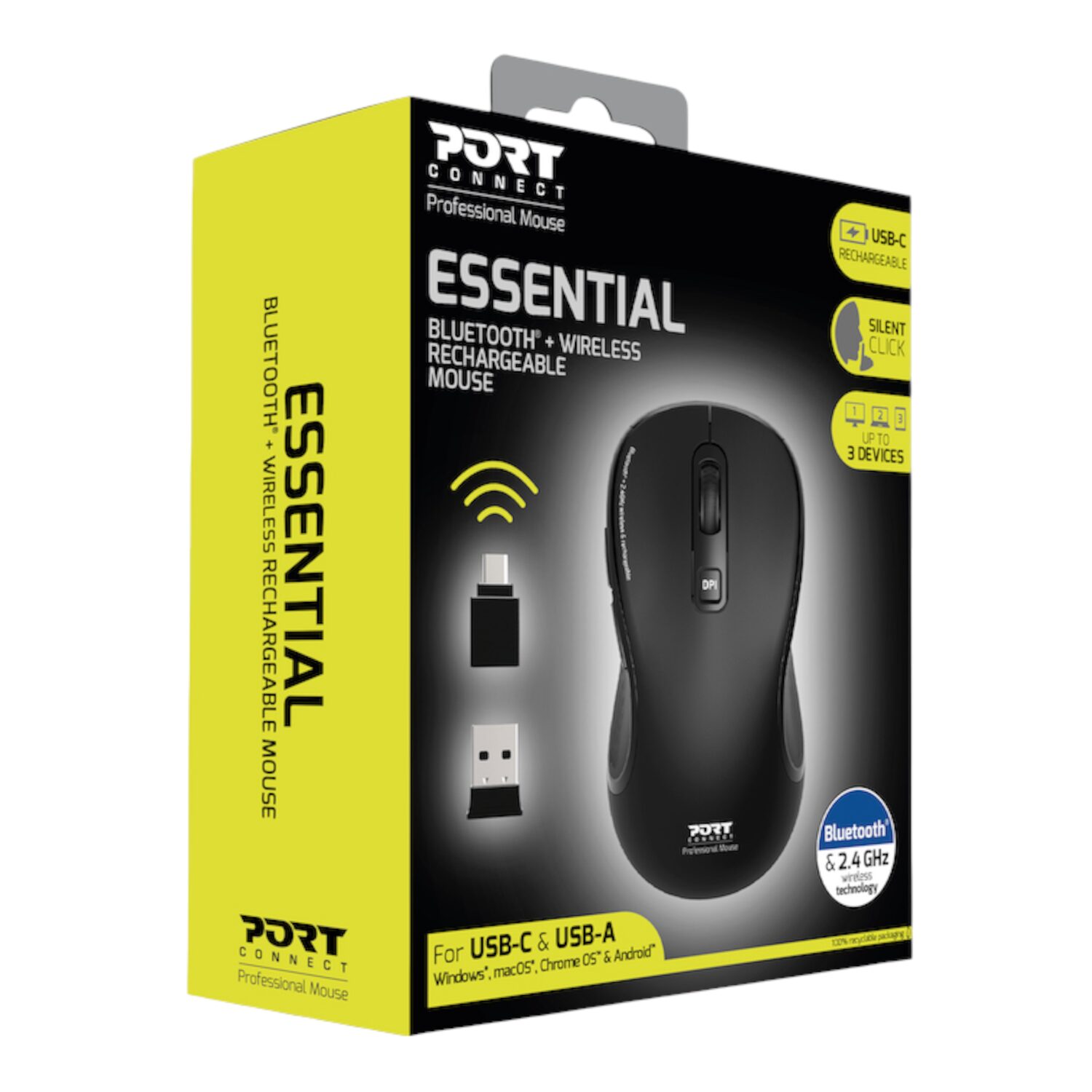 Port Connect Essential Bluetooth Wireless Rechargeable Mouse