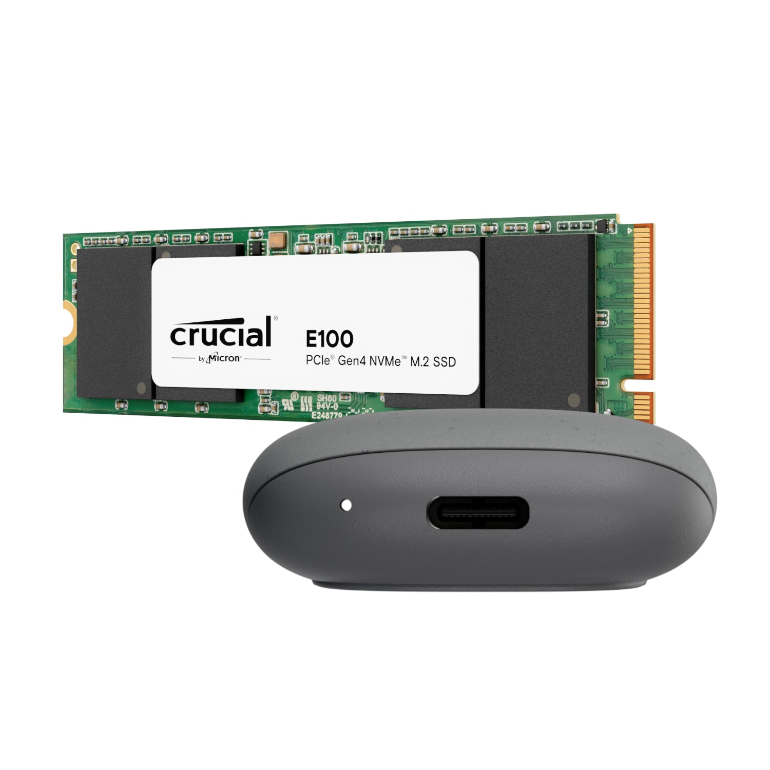 Asus Cobble M.2 SSD Type-C Enclosure and Crucial E100 1TB NVMe Bundle - Grey