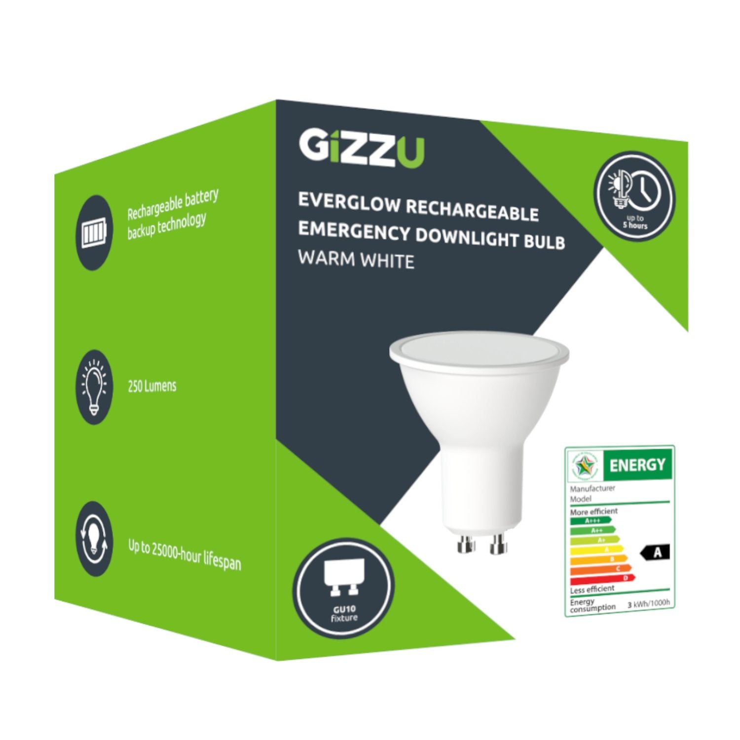 Gizzu Everglow Rechargeable Warm White Emergency Downlight Bulb