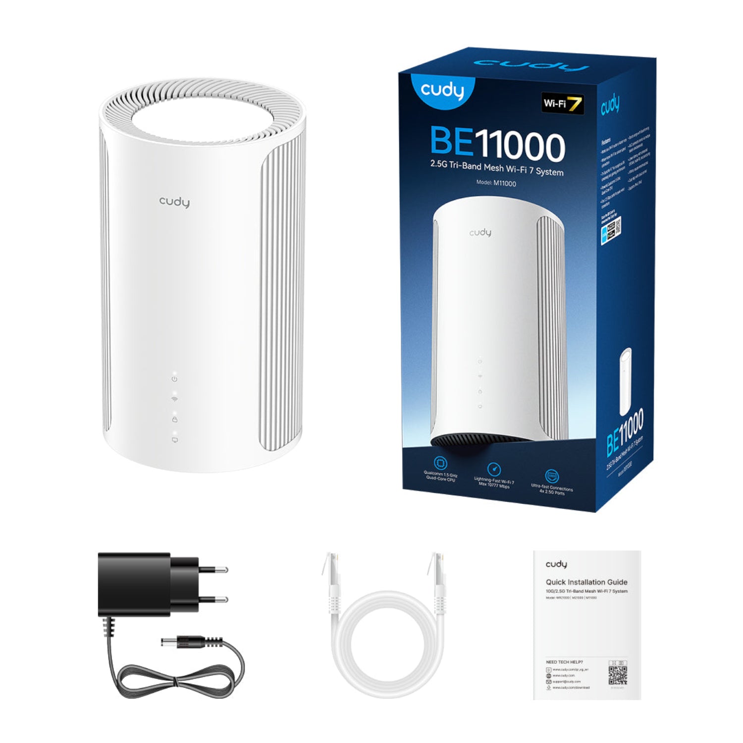 Cudy BE11000 Wi-Fi7 Tri-band Mesh Wi-Fi System (1 Pack)-White