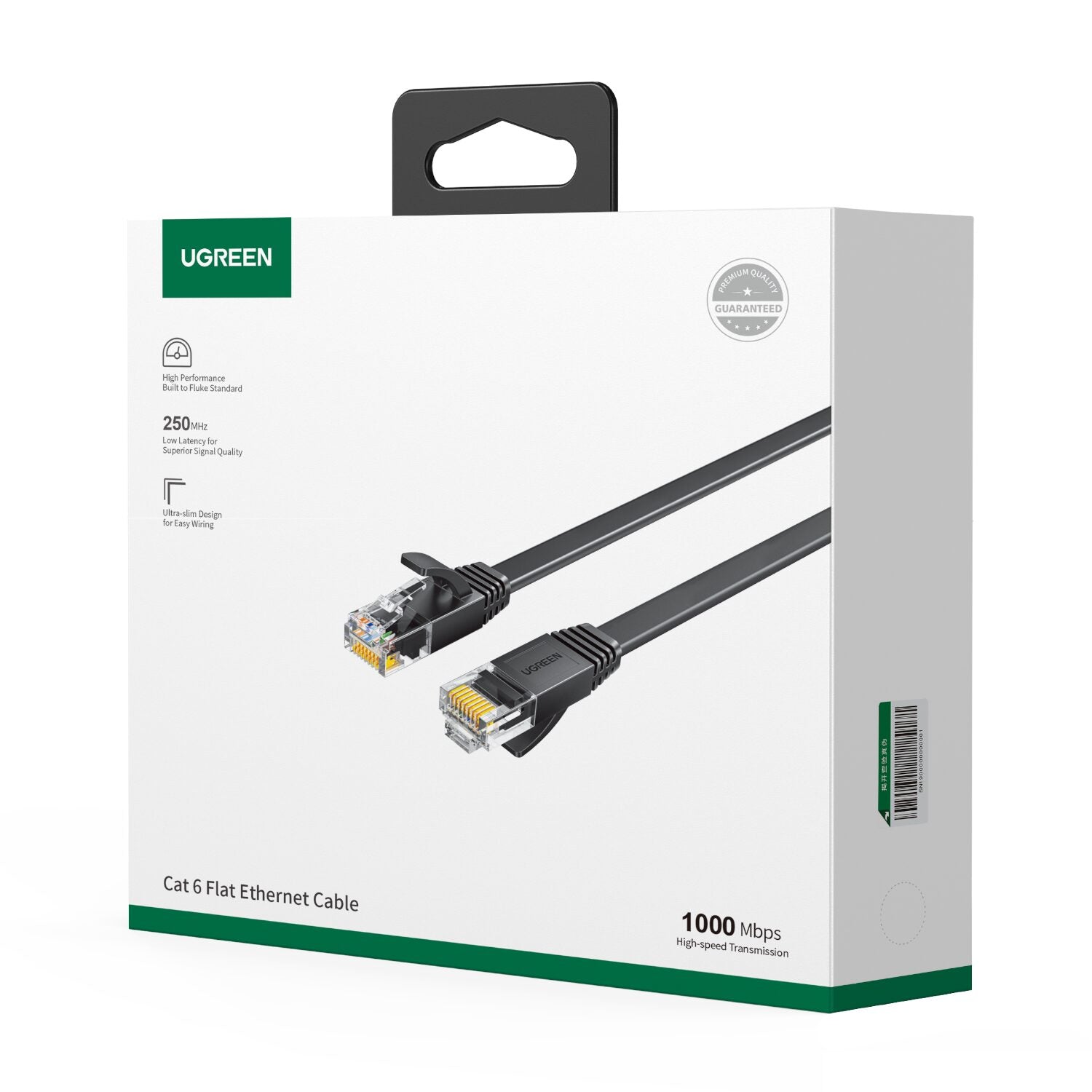 UGREEN NW102 Cat6 U/UTP Flat Ethernet Cable 2m - Black