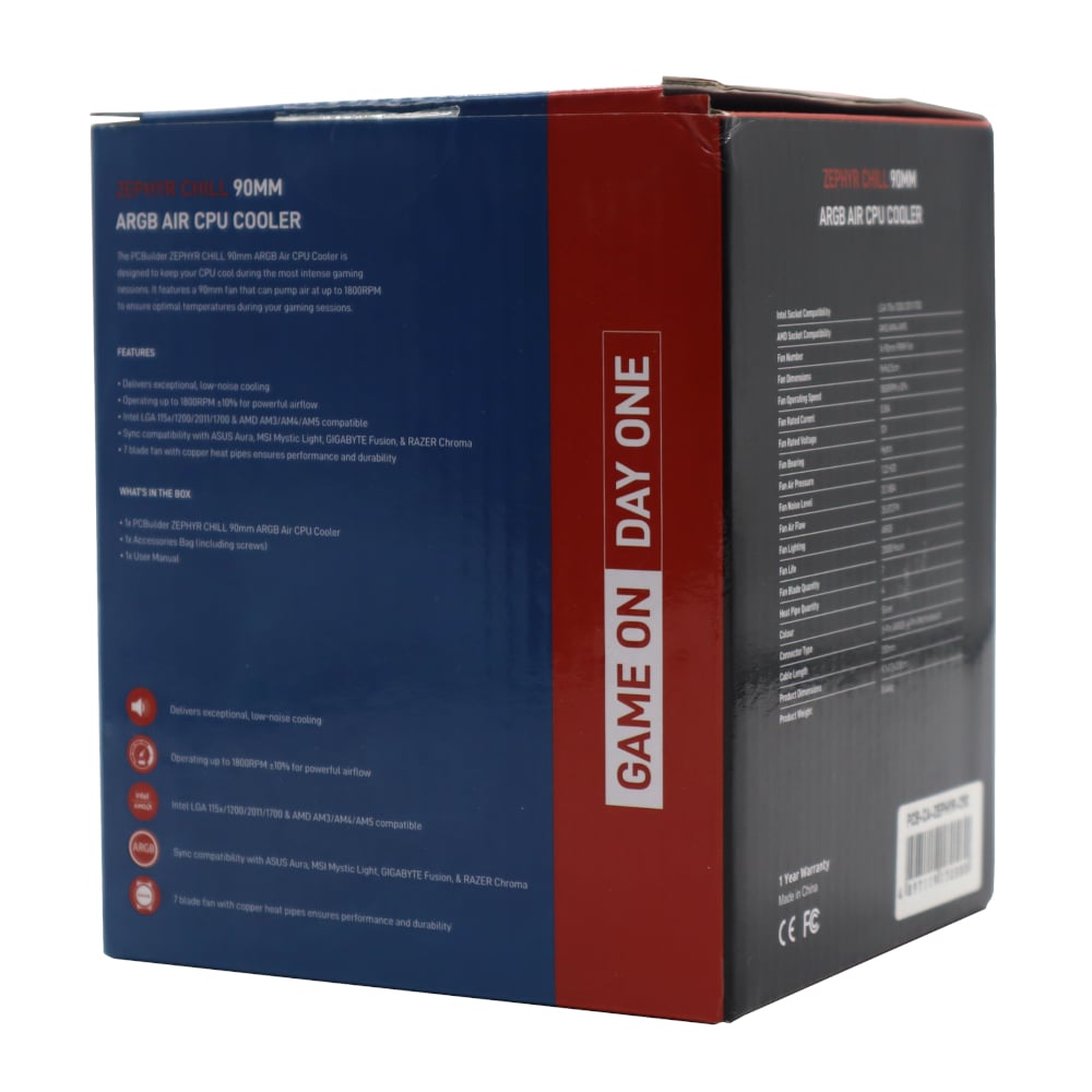 PCBuilder Zephyr Chill 90MM ARGB AIR CPU Cooler