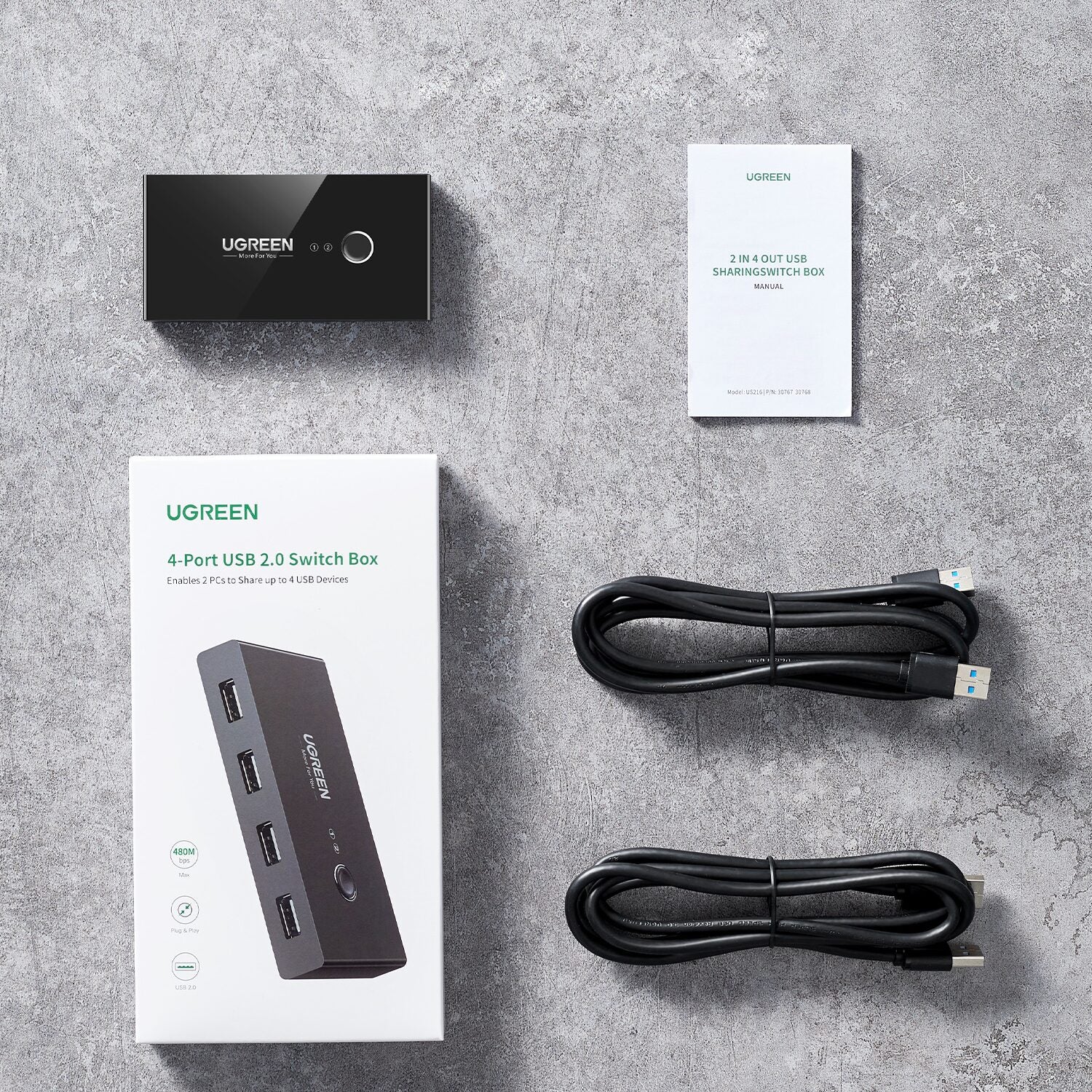 UGREEN USB 3.0 4-Port Switch Box, with 1.5m USB Cables